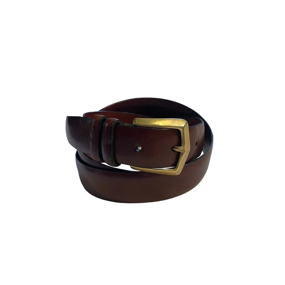 Pierre Cardin Brown Full Grain Leather Belt Gold Buckle Handcrafted USA 34-43